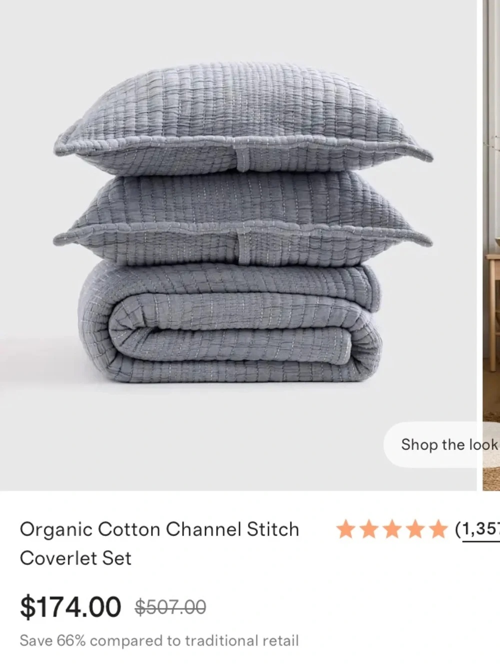 Quince organic cotton channel stitch, coverlet set king/California king blue